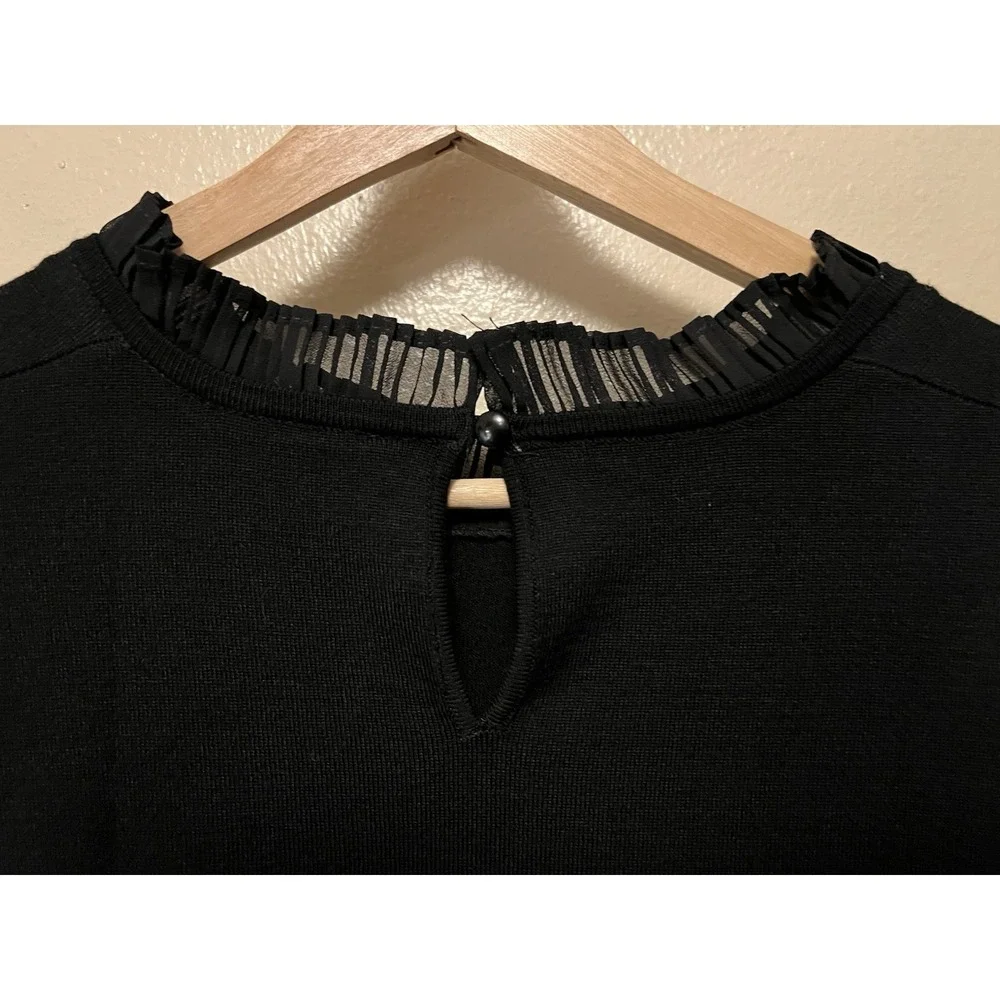 Adrianna Papell Sweater Pleated Short Sleeves and Collar‎ Keyhole Black Size M
